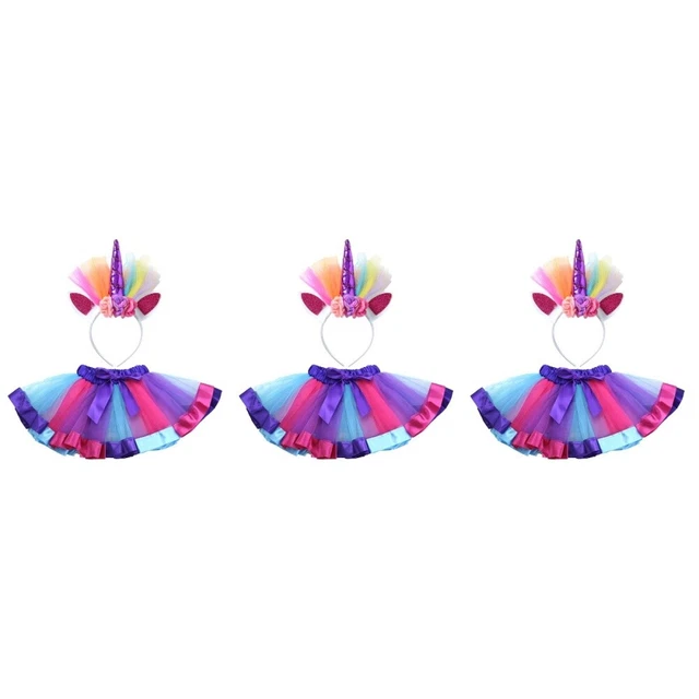 Gonna 3 pezzi mezza tutù ragazza abito unicorno set copricapo estate