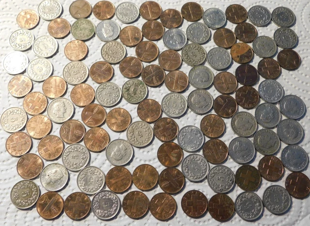 LOT pieces MONNAIE FRANCS 1-5 centimes CHF SUISSES franc suisse