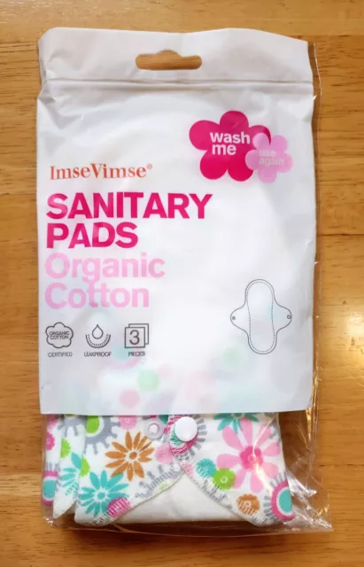 NUEVO ~ Paquete ~ Almohadillas Sanitarias Menstruales Reutilizables de Algodón Orgánico Imse ~ Florales