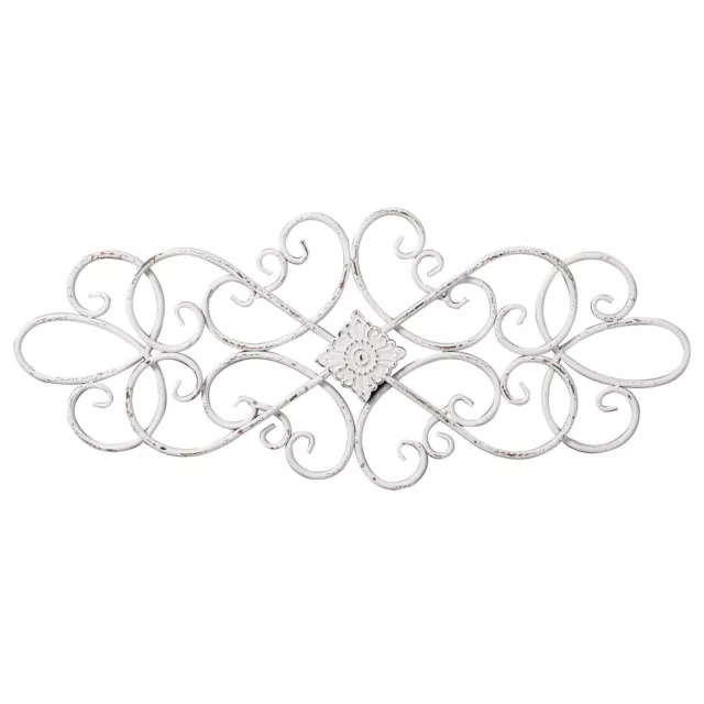 White Flower Scroll Metal Wall Art Decor 32" x 13", Hanging Vintage Large Flo...