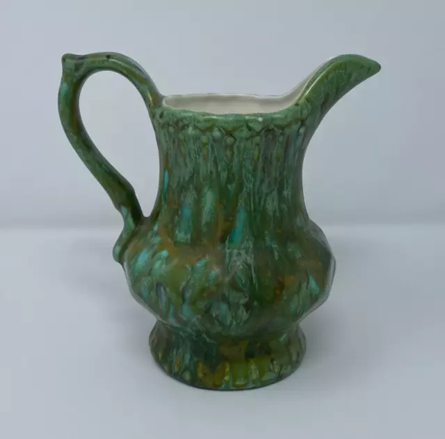 VTG Handmade Drip Glaze Small Ceramic Pitcher Blues & Greens Signed M. Hall 1970