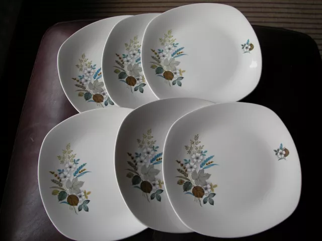 Midwinter Stylecraft/Fashion Shape Floral/Leaf Spray 9.5" Square Plates X 6