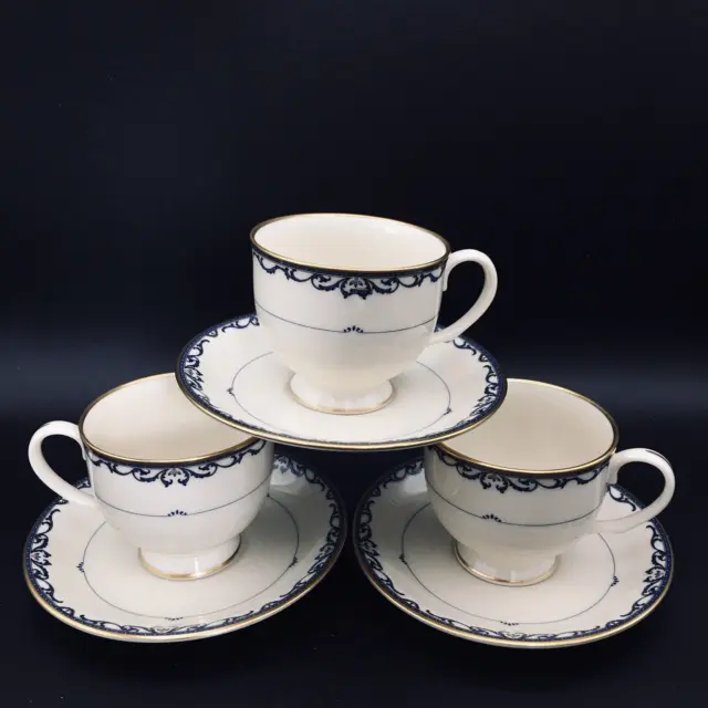 Lenox Footed Cup and Saucer Liberty Pattern Bone China Made in USA Set of 3