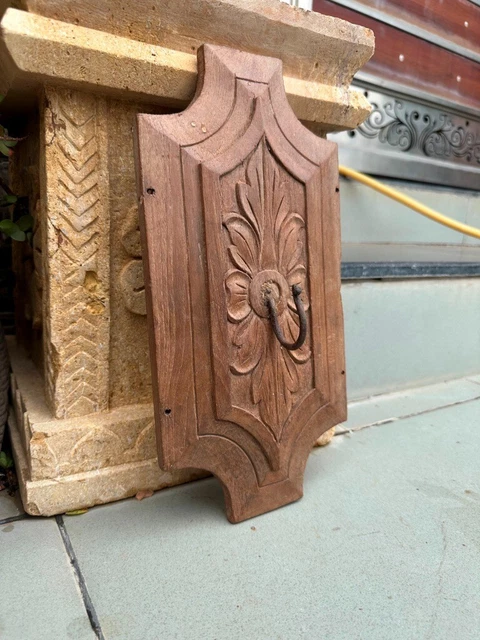 Ancient Old Wooden Hand Carved Floral Carved Wall Hanging Panel With Hook