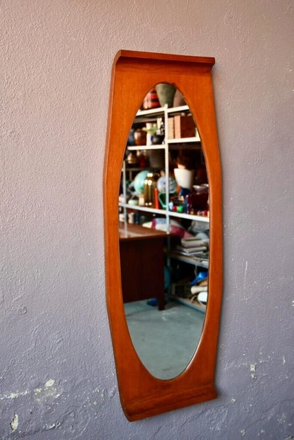 Grand Miroir italien ancien en teck glace mural style design vintage scandinave