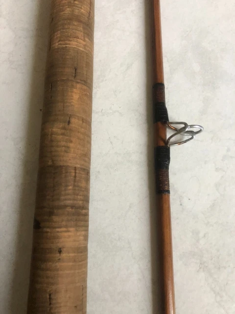 Canne à Lancer Ancienne En Bambou Refendu - Longueur 223 Cm - Bon état - Occasion