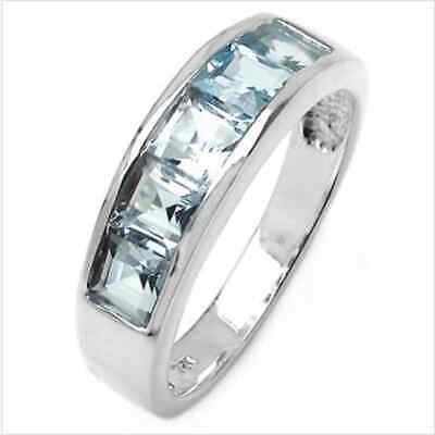 White Gold Rhodium Over Solid Str Silver 2.5 CTW Swiss Blue Topaz Size 7 Ring
