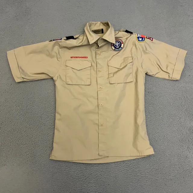 Boy Scouts of America Shirt Youth Size L Beige Uniform Short Sleeve Button Up