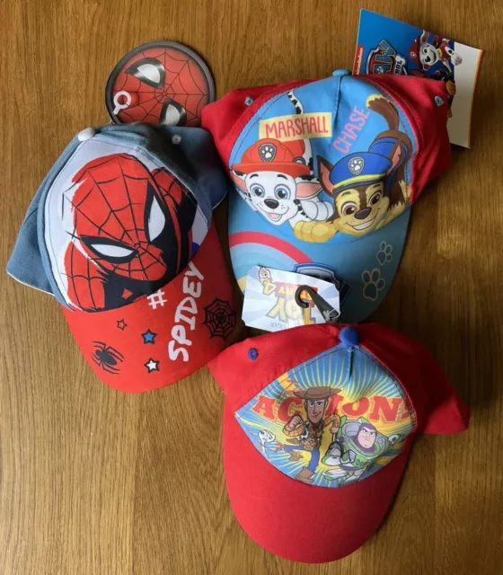 Joblot Bundle Boys Caps X3 Summer Hats Paw Patrol Spiderman Toy Story