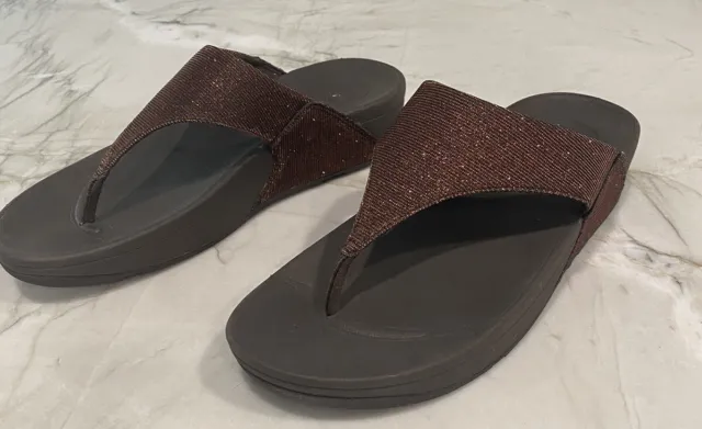 Fitflop Lulu Shimmer Bronze Toe-Post Summer Thong Sandals Womens Size 9