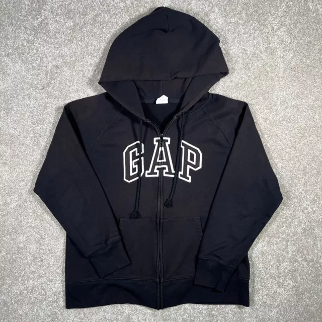 Women's Gap Black Zip Up Hoodie SzLarge Long Sleeve Spellout Sweatshirt