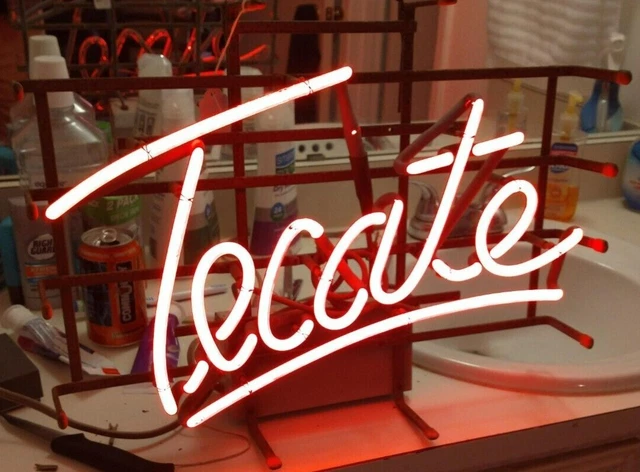 Rare Vintage  Red Neon Handwritten Cursive Tecate Beer Sign