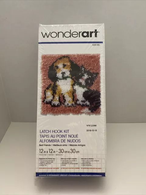Spinrite-Caron Wonderart Latch Hook Kit 12"X12"-Best Friends Cat Dog New