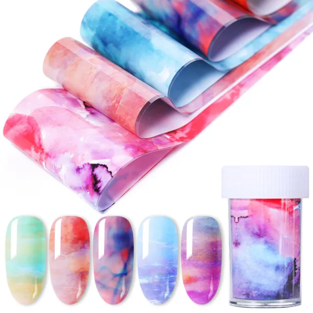 10 Sheets Pink Blue Marble Nail Foils Transfer Stickers Paper Decals  Decoration