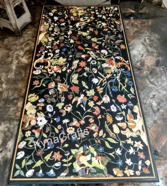 36x84 Inches Inlaid with Unique Pattern Dining Table Top Black Marble Sofa Table