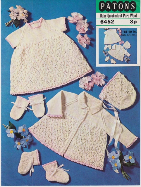 Original Vintage Patons Strickmuster 6452 - Baby Mädchen Kleid und Jacke