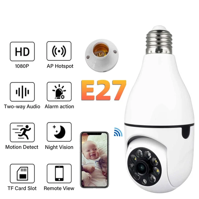 360° Light Bulb WiFi Camera Wireless Home Security Cam Waterproof IR Night Smart