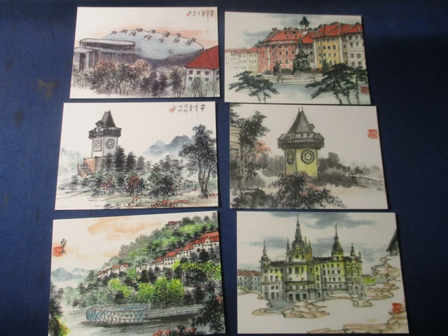 AK  Steiermark, Lot, 6 Stk.  Graz,  Künstlerkarten von Jun Yang,    RRR
