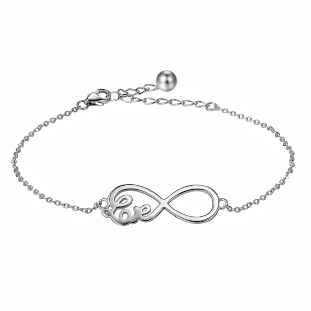 Infinity Endless Love Charm Chain Bracelet Women's Jewelry 925 Sterling Silver