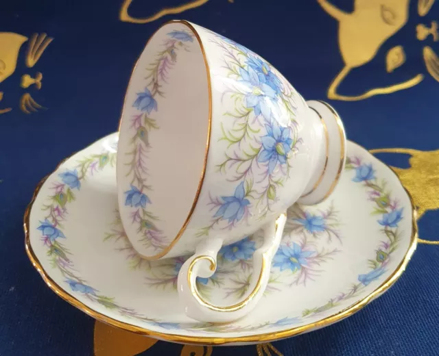 Vintage Royal Tuscan Cup & Saucer Love In The Mist Pattern Blue