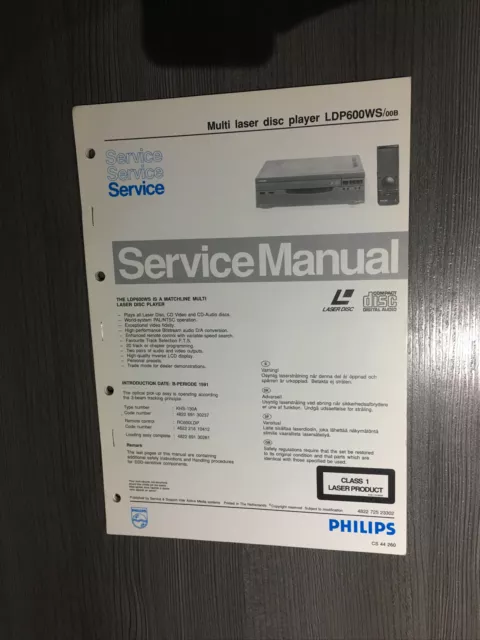 Neuwertiges Service Manual für Philips LDP600WS Laserdisc LD Player PAL / NTSC