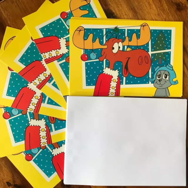 10 x Bullwinkle and Rocky Merry Kiss Moose Christmas Cards UNUSED
