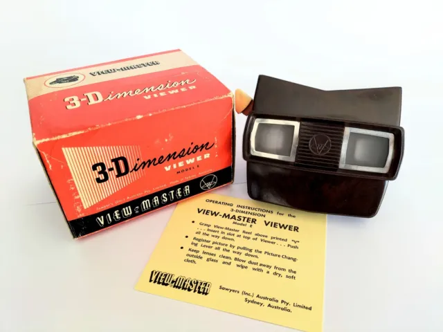 Sawyer's VIEW-MASTER Model E Bakelite Viewer Boxed and Card Made in Australia A1