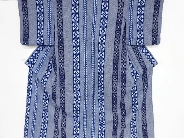 40942# Japanese Kimono / Yukata / Stripe & With Abstract Flower