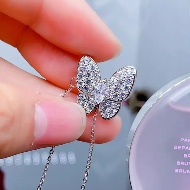 Women Wedding Fashion 925 Silver Necklace Pendant Cubic Zircon Butterfly Jewelry