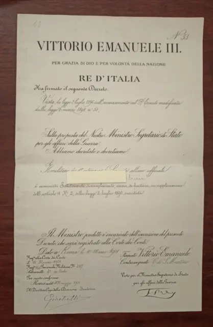 Attestato 1901 Vittorio Emanuele Iii Nomina Sottotenente Di Complemento