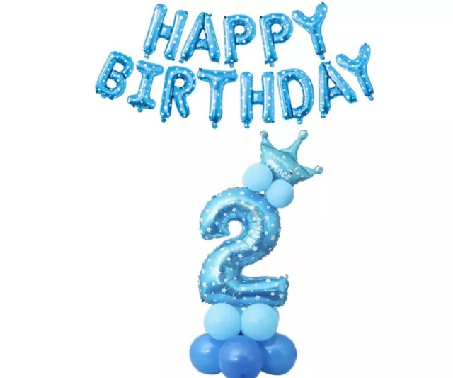 2nd Birthday Boys Balloon Stand Blue Party Decorations Age 2 Kids with Banner