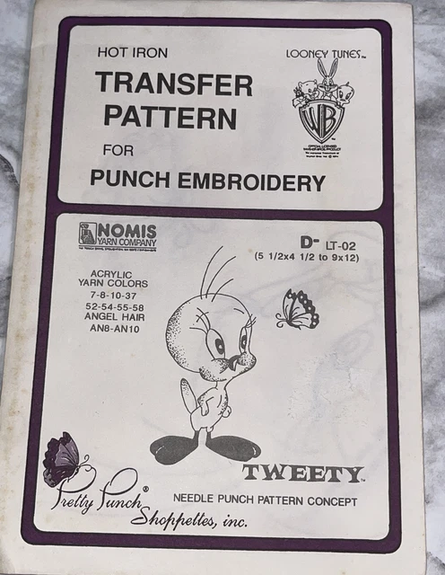 Pretty Punch Hot Iron Looney Tunes Patrón de Transferencia Raro Tweety Bird