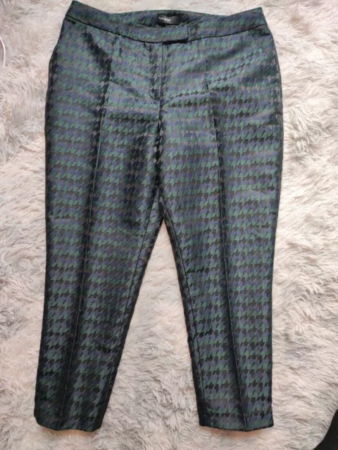 Women Jacquard Tailor Navy Black Mix Houndstooth Cigarette Capri Trousers UK 14