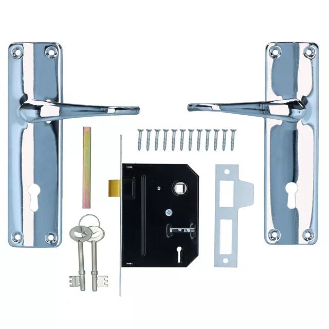 Lever Lock Set Lockable Door Handle Handles with 2 Keys + Chrome Finish