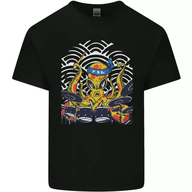 Giapponese Octopus Batterista Drumming Batteria Uomo Cotone T-Shirt
