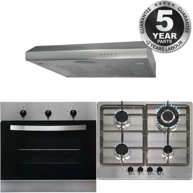 SIA 60cm Stainless Steel Electric Fan Oven, 4 Burner Gas Hob & Visor Cooker Hood