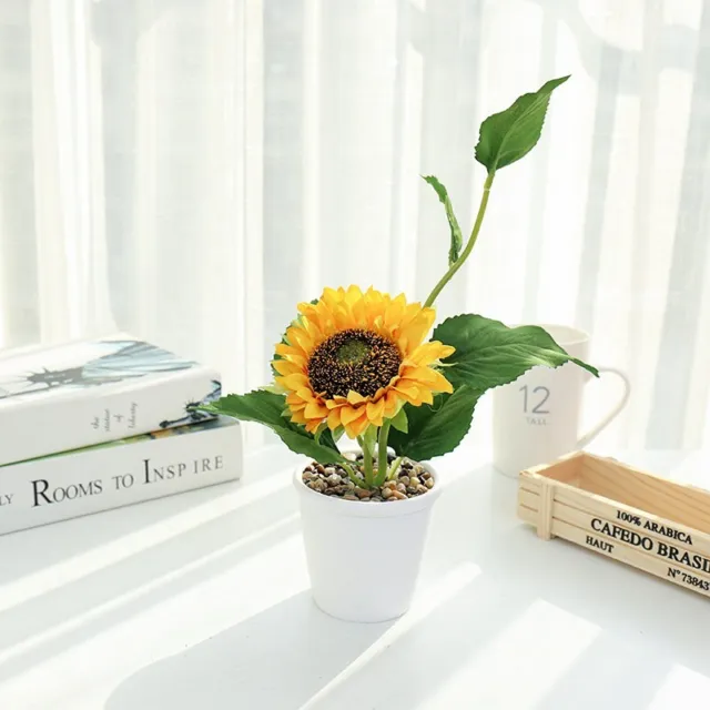 Pieza central artificial para decoración del hogar con flores en macetas girasol mini bonsái sintético