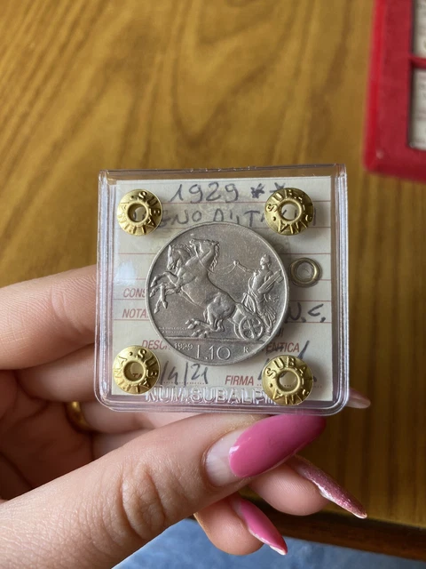 MONETA REGNO D' ITALIA BIGA 10 LIRE 1929 2 ROSETTE NC sigillata BB SUBALPINA