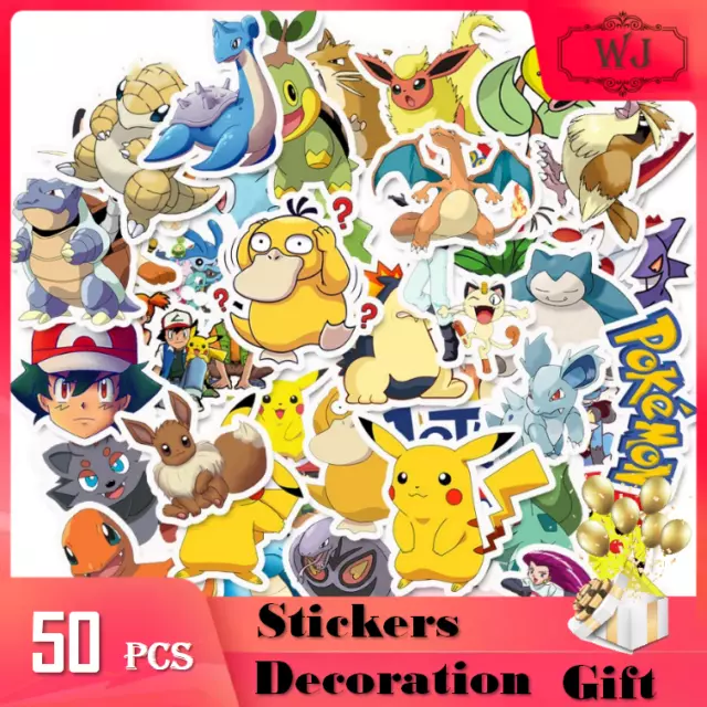 50pcs Pokemon Go 1 Pikachu Friends Vinyl Decal Kid Stickers Bottle Laptop Phone