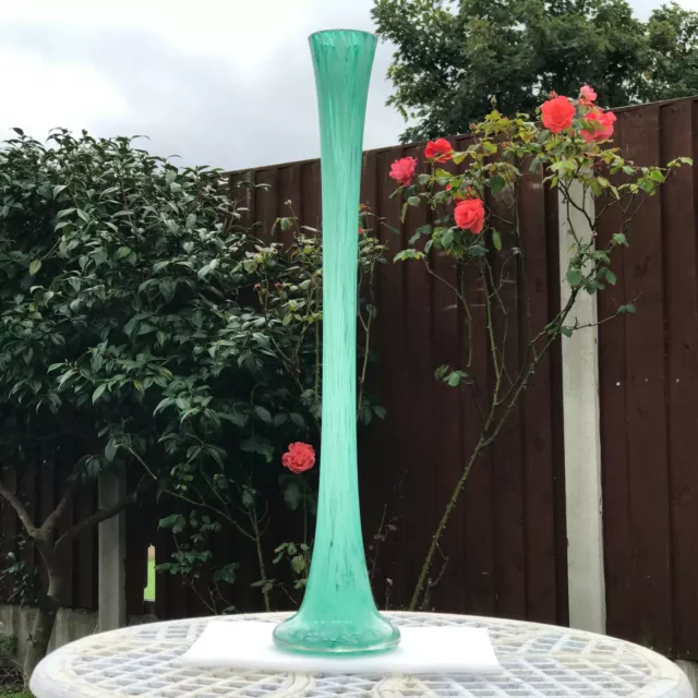 Vintage Tall Green Art Glass Stem Posy Tulip Vase Height 58Cm