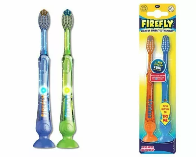 2er-Pack Firefly Light Up Kinder Zahnbürste Saugnapf Lichter für 1 Minute