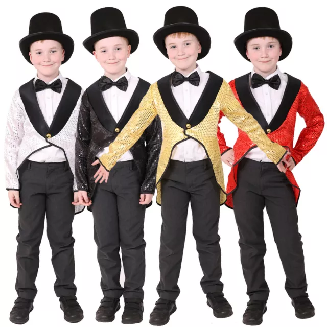 Childs Sequin Tailcoat Carabet Circus Fancy Dress Costume Kids Unisex Boys Girls