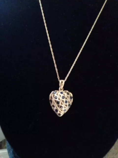14 KARAT YELLOW Gold Heart Sapphire & Ruby Double Sided Pendant & 10K ...