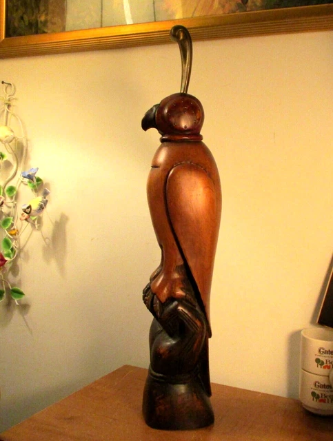 Hooded FALCON on Fist  STATUE FIGURE 23" wood SPAIN abstract Art Falconry hawk