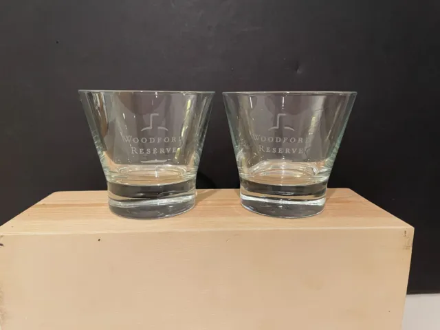 Two (2) Etched Woodford Reserve Bourbon Whiskey Rocks Glasses - Wide Mouth