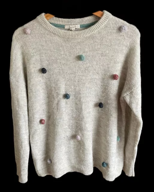 White Stuff Pom-Pom Bobble Jumper Sweater Alpaca Wool Blend Casual Winter 14 UK