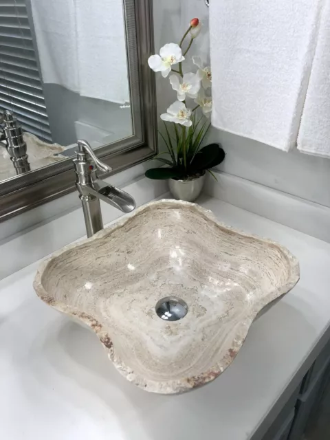 Travertine Stone Sink /Modern Natural Stone Bathroom Rustic Vessel Sink.