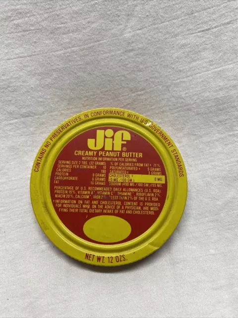 Jif Creamy Vintage Peanut Butter Metal Lid Vtg 12 Oz