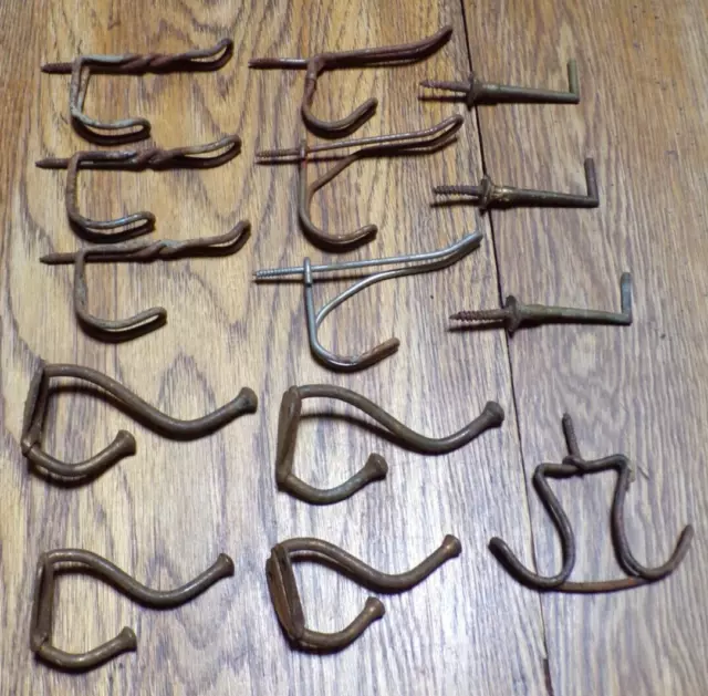 Mixed Lot of 14 Antique Vintage Coat Hat Hooks