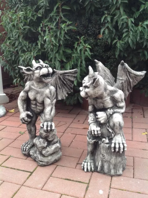 Steinfiguren Set, Gargoyle, Torwächter, Fabelwesen, Gartenfigur, Steinguss, Hund 2